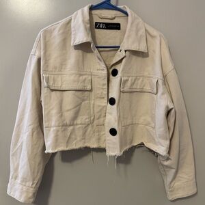 Zara Women's Beige Cropped Jean Jacket